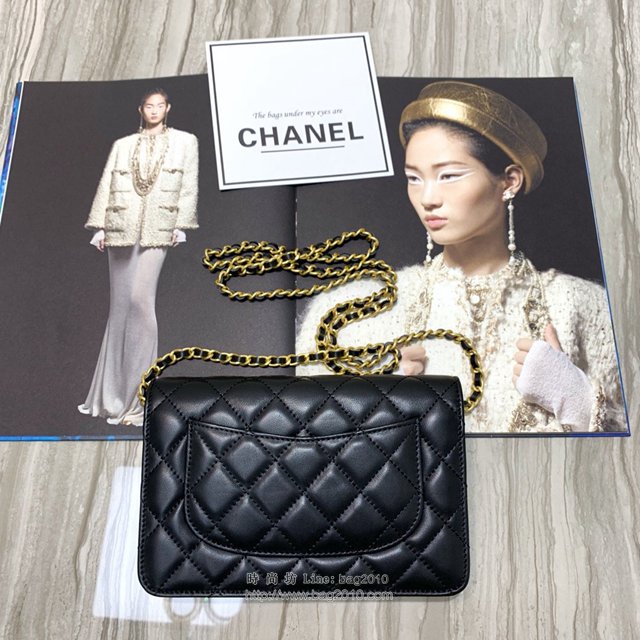 Chanel女包 86031 香奈兒專櫃最新款暢銷款Chanel WOC鏈條包 經典格紋羊皮 黑色 Chanel手拿包  djc2929